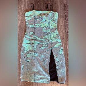 NBD X Revolve Cosmopolitan Mini Sequin Iridescent High Slit Bodycon high Size S